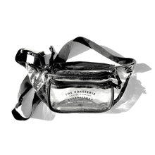Load image into Gallery viewer, Roasterie Clear Fanny Pack with three zippered compartments and adjustable strap, perfect for stadiums and festivals.