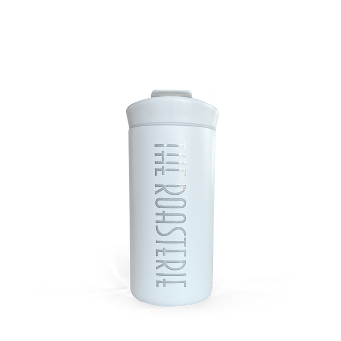 White 12oz flip top travel tumbler