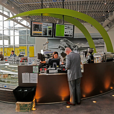 Image of the inside of The Roasterie Factory Cafe.