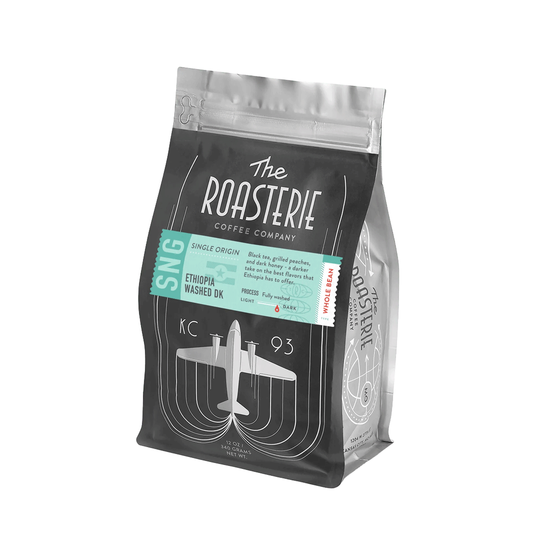 A Roasterie single Origin bag rotating through 5 different options
