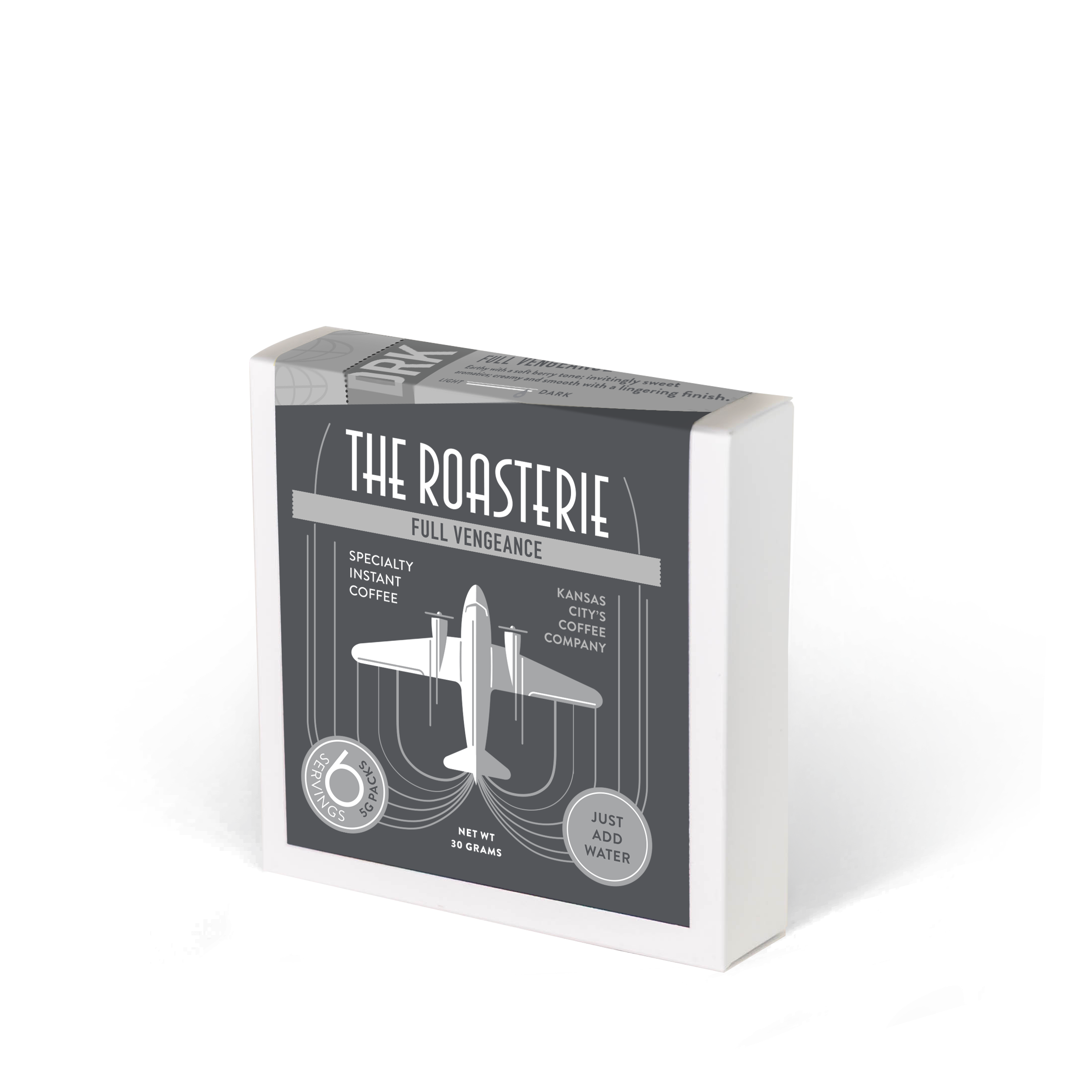 Box of 'The Roasterie' instant coffee on a white background